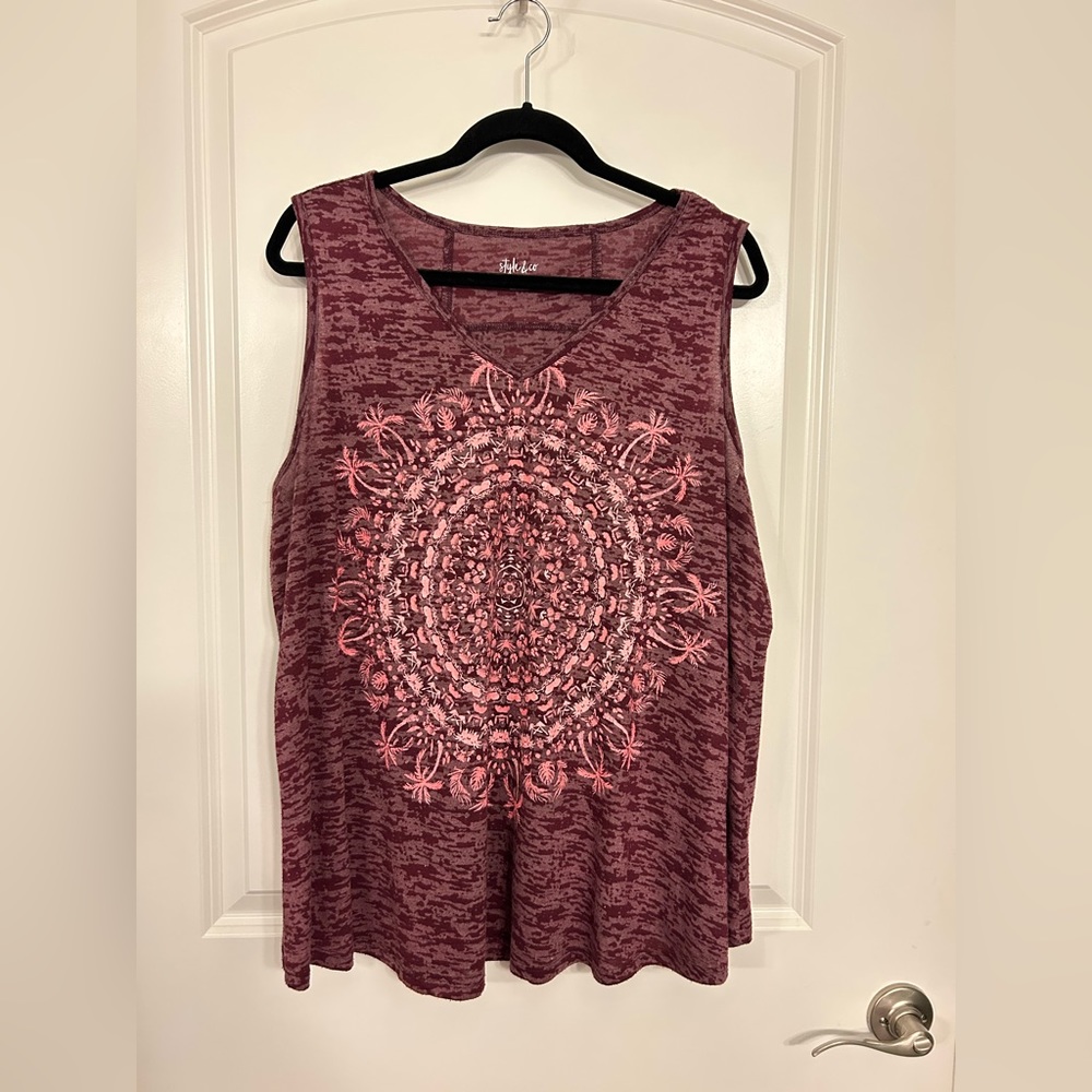 Style & co  patterned tank top in burgundy size 3X